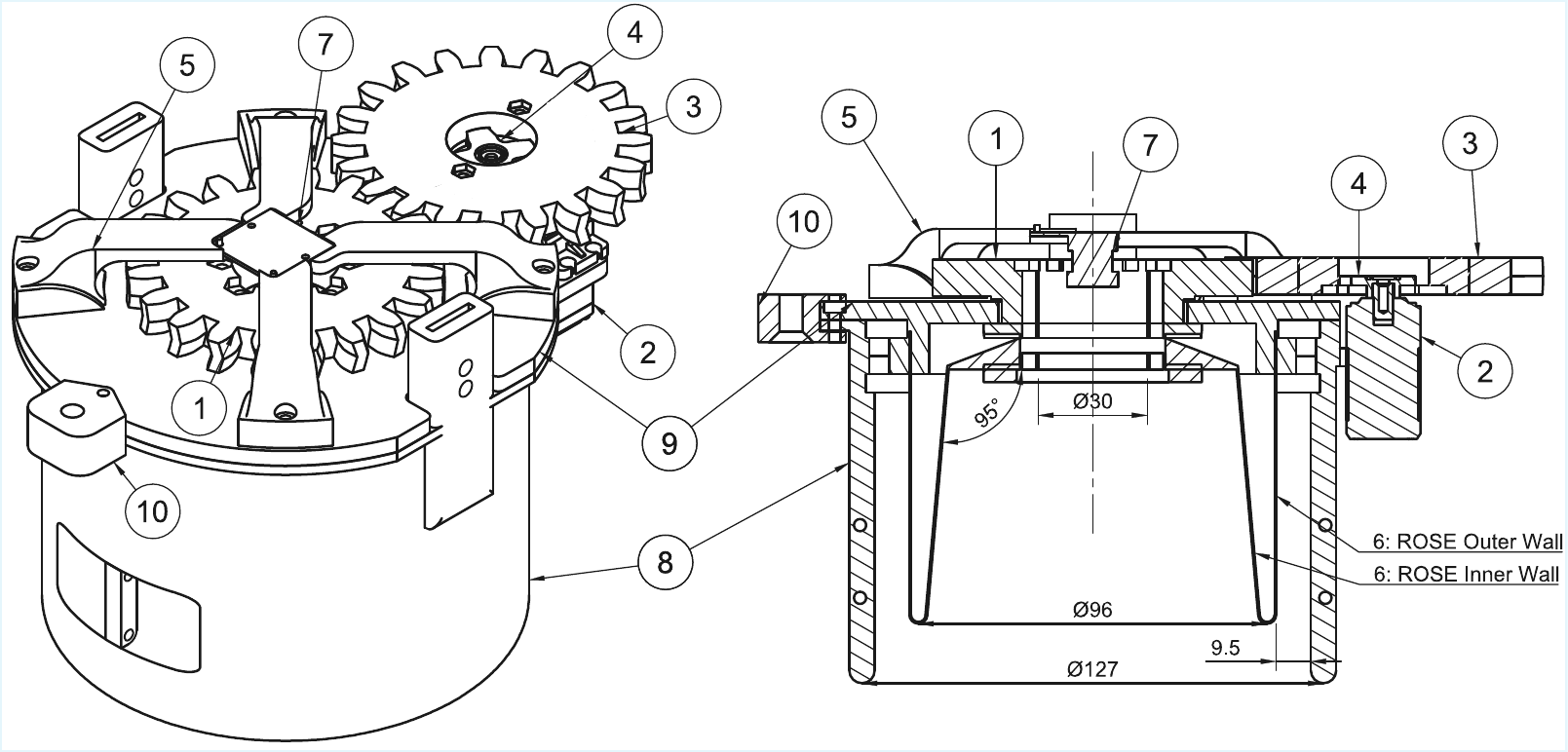 Engineering drawing of the coaxial hybrid gripper.
